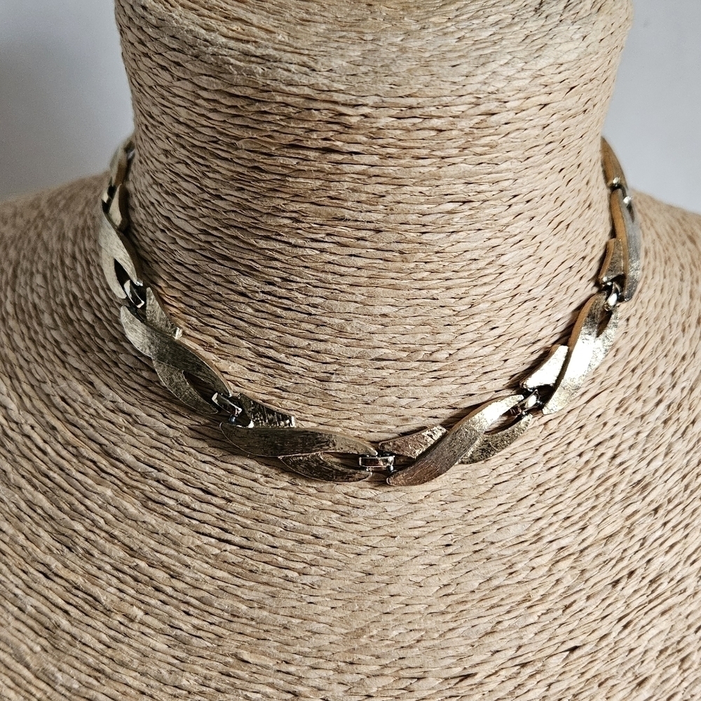 Vintage Monet Brushed Gold-Tone Double-Braid Necklace
